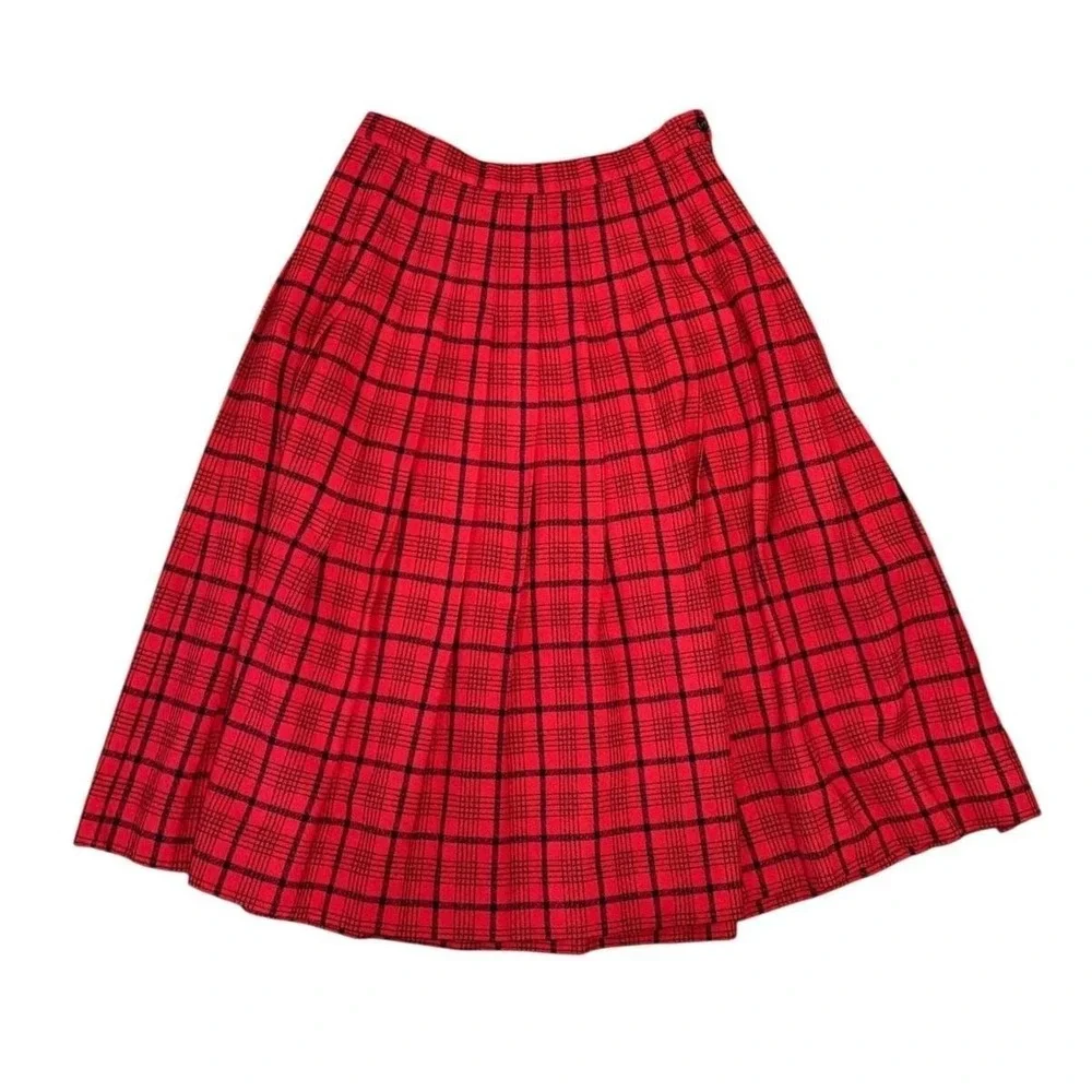 Vintage Pendleton Blazer Skirt Suit Set Women's 12 Red Plaid Tartan Wool USA 70s